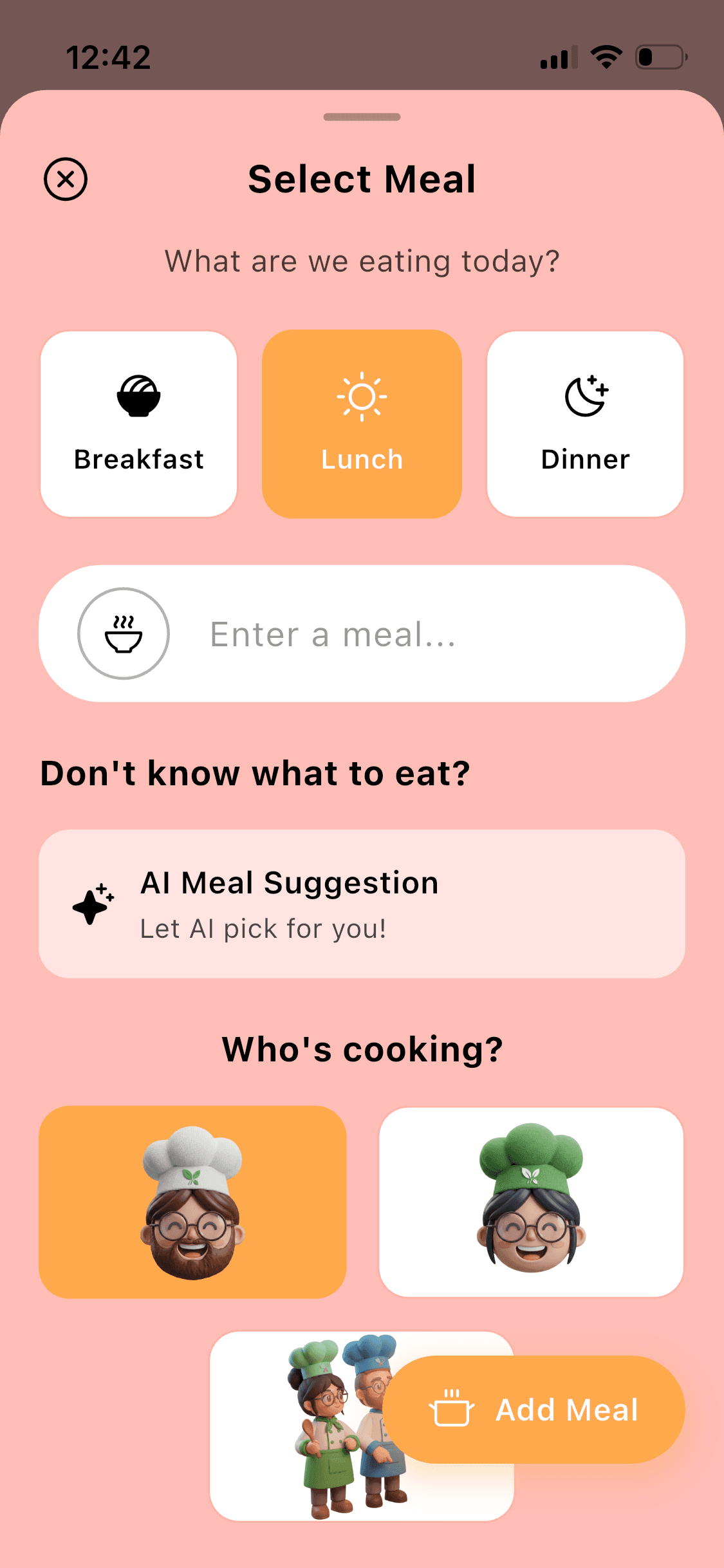 DuetDish recipe selection screen