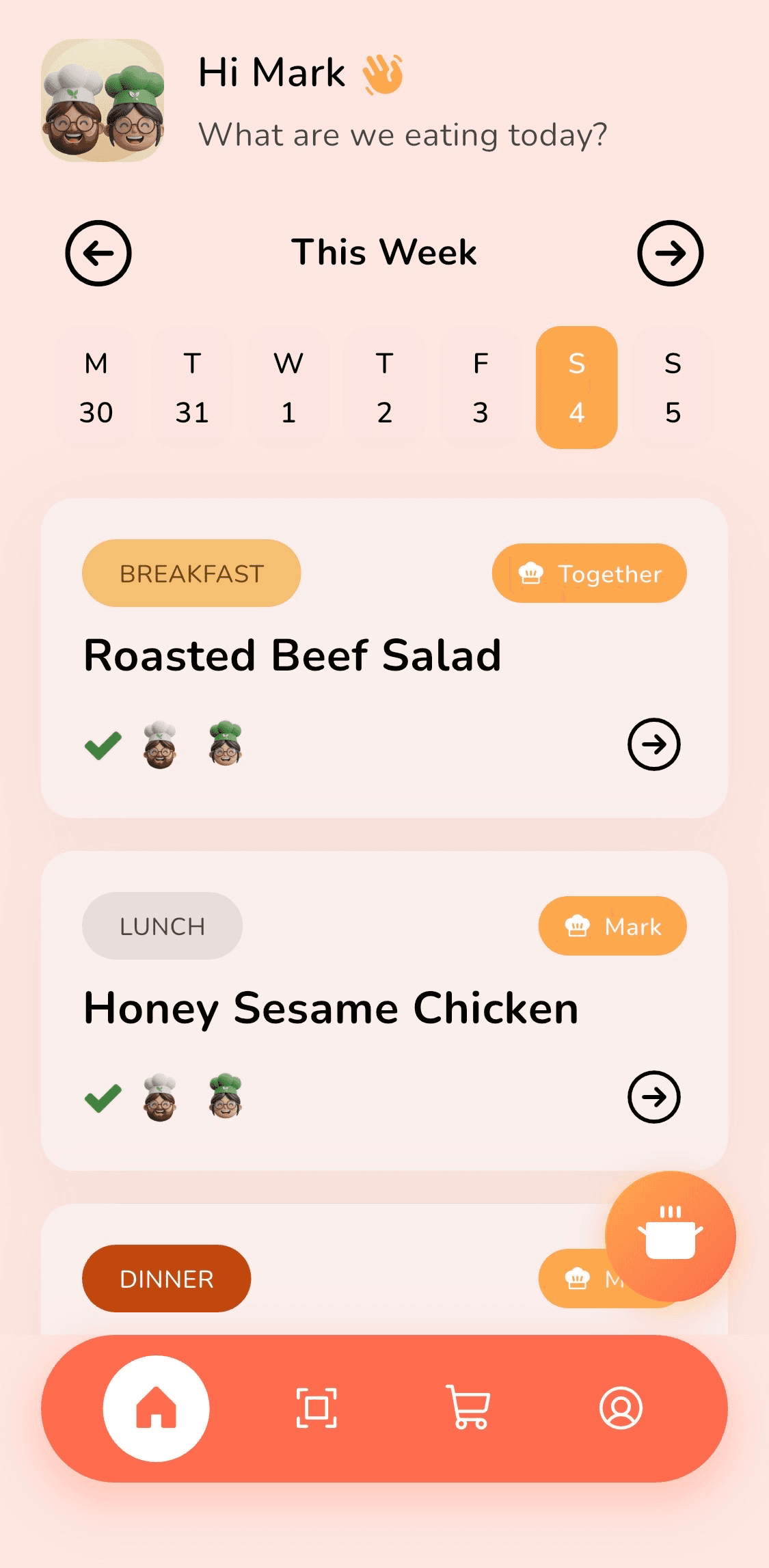DuetDish meal planner home screen