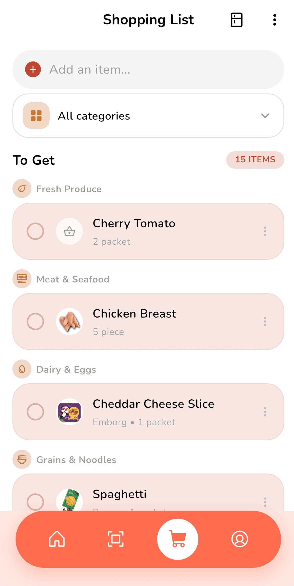 DuetDish shared grocery list screen